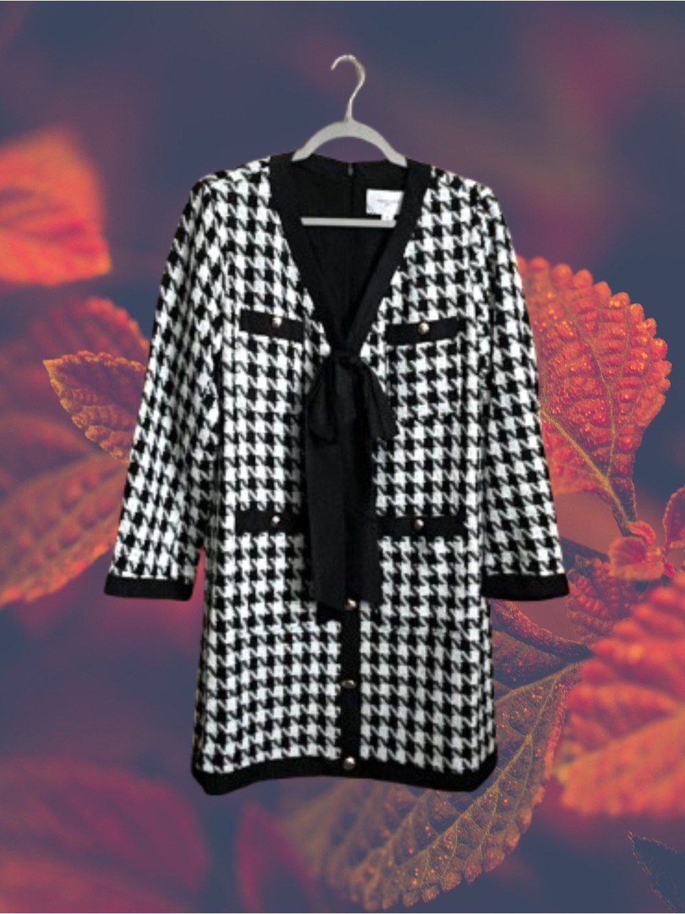 NWT Pomander Place Houndstooth Coco Tweed Bow Dress sz XL Old Money Tuckernuck